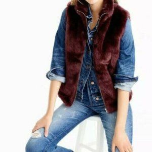 EUC Worn Once J.Crew made Faux Fur Lined Vest Vivid Burgundy X-SMALL well $120!